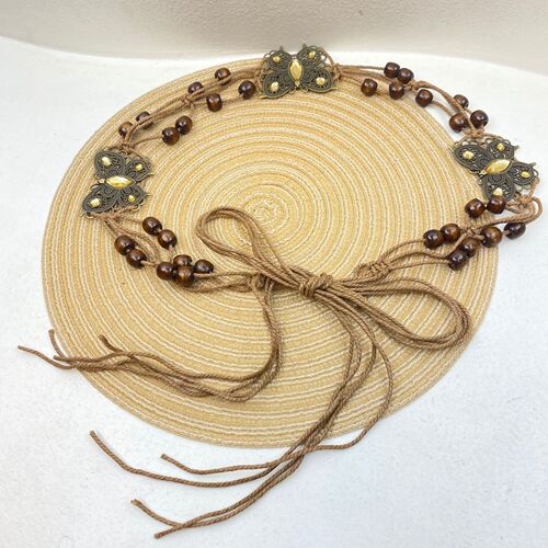 Handmade Braided Belt Metal Butterfly Waist Chain Women's Bohemian Style Rope Chain Ethnic Style Personalized Waist Decoration