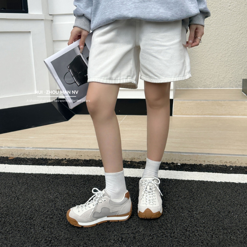 复古真皮德训鞋女2025新款透气百搭小花浪休闲运动鞋厚底阿甘鞋女|undefined