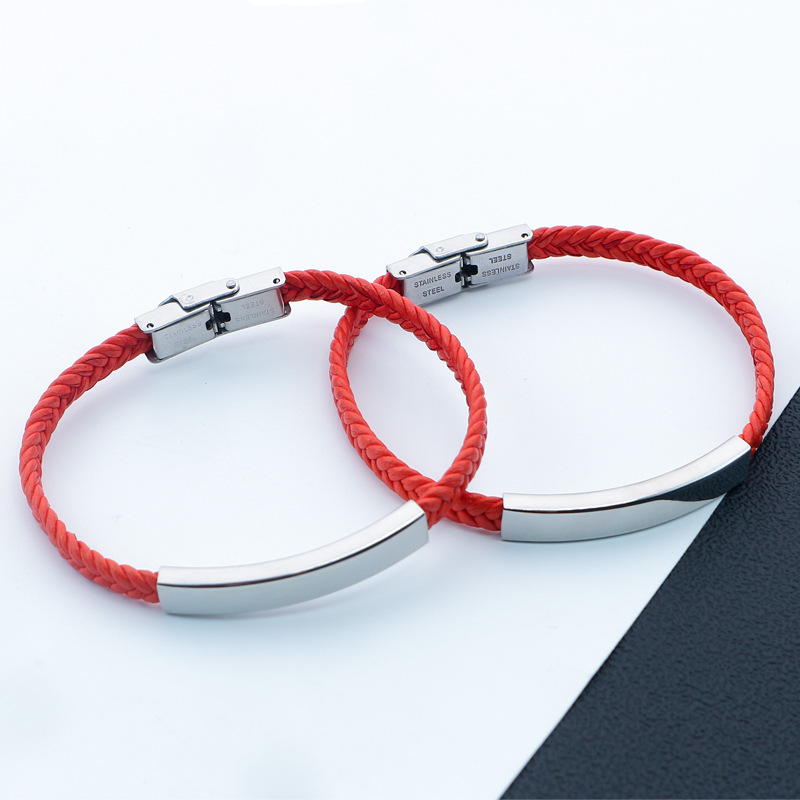 Ethnic fashionable woven red rope bracelet stainless steel