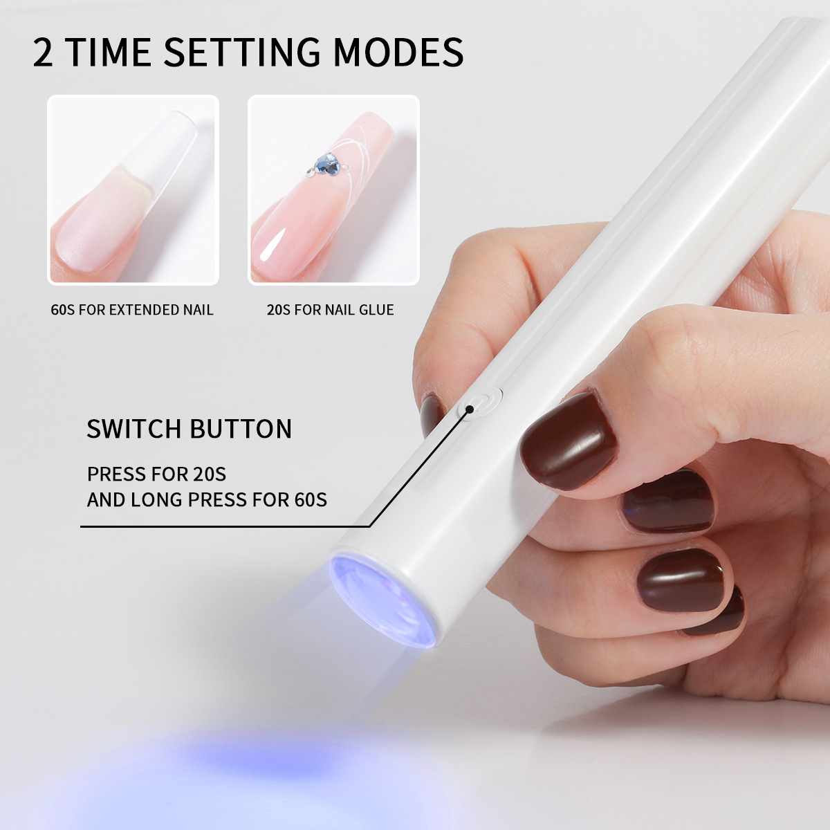 Lámpara de fototerapia de uñas portátil de una sola palabra almacenamiento de energía recargable portátil pegamento de esmalte de uñas pequeño de secado rápido mini lámpara de cocción púrpura