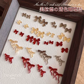 美甲饰品冰透蝴蝶结秋冬美拉德立体飘带领结指甲钻树脂装饰品批发