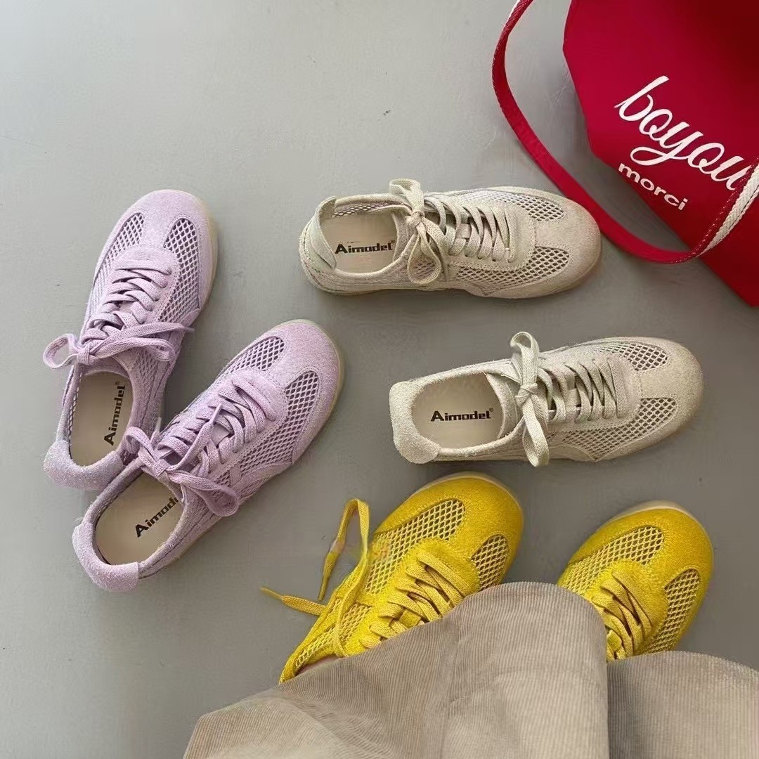 Zapatos de plataforma para correr de suela gruesa de fondo plano deportivo de ocio transpirable, estilo fino de verano, malla de fondo suave de una sola malla, zapatos de entrenamiento de Forrest Forrest para mujer