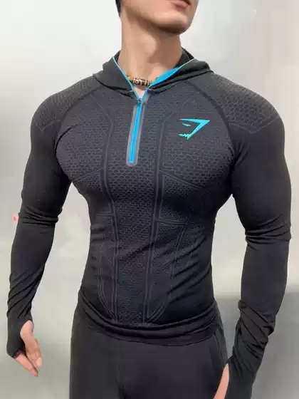 Gymshark Classic Onyx5.0 Superhero Fitness Top Quick-Drying Men's Autumn and Winter Hooded Zipper Long Sleeves
