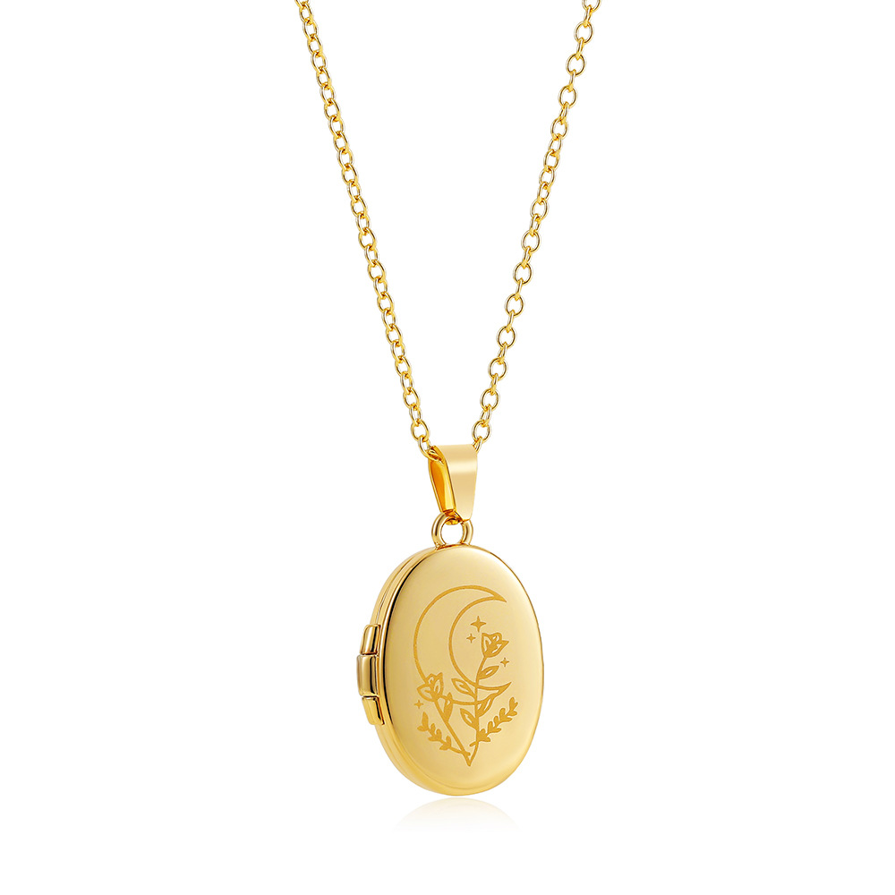 Locket Necklace Classification Wholesale Jewelry Retro Sun Devil's Eye Oval Titanium Steel Plating Locket Necklace