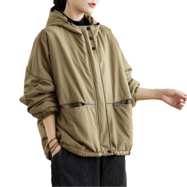 棉服女秋冬季新款连帽大码宽松休闲夹棉工装外套女大版外套|undefined