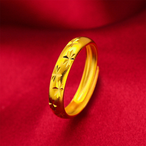 Vietnamese velvet sand gold starry open ring for women, brass gold-plated meteor shower ring, imitation gold couple ring
