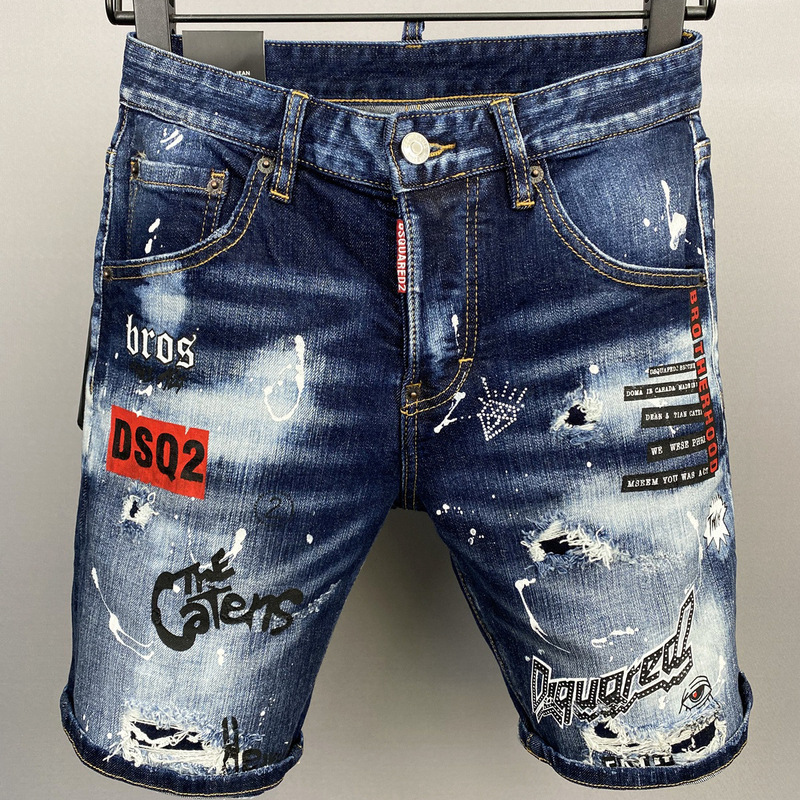 European anD American New TattereD PainteD Five-point Pants Men's Slim Stretch D2 Jeans MiD-pants Beggar Pants 503-1