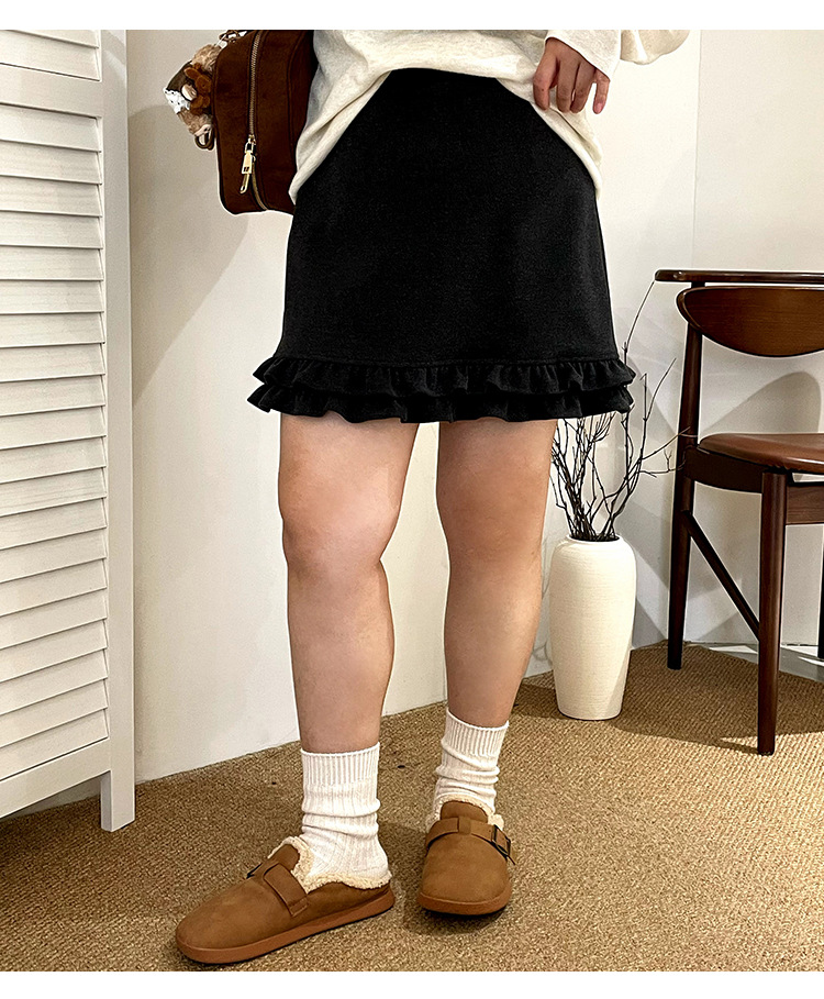 GraceChic Plus Size High Waist Slimming Women's Bodycon 2025 Winter Fat MM Patchwork Ruffled Short Skirt NQ1336_voghion.com