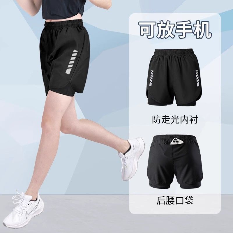 Sports Shorts with Anti-Exposure Lining, Women's Mid-Length Shorts for Exams, Sports, Pockets for Phone, Running, Plus Size Fitness Sports Shorts with Anti-Exposure Lining, Women's Mid-Length Shorts for Exams, Sports, Pockets for Phone, Running, Plus Size Fitness
