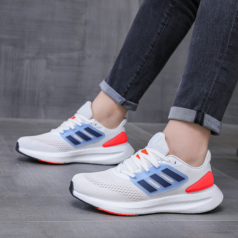 Hombres y mujeres de tres barras simples zapatos de correr de malla transpirable cómodos amortiguación desgaste zapatos deportivos casuales