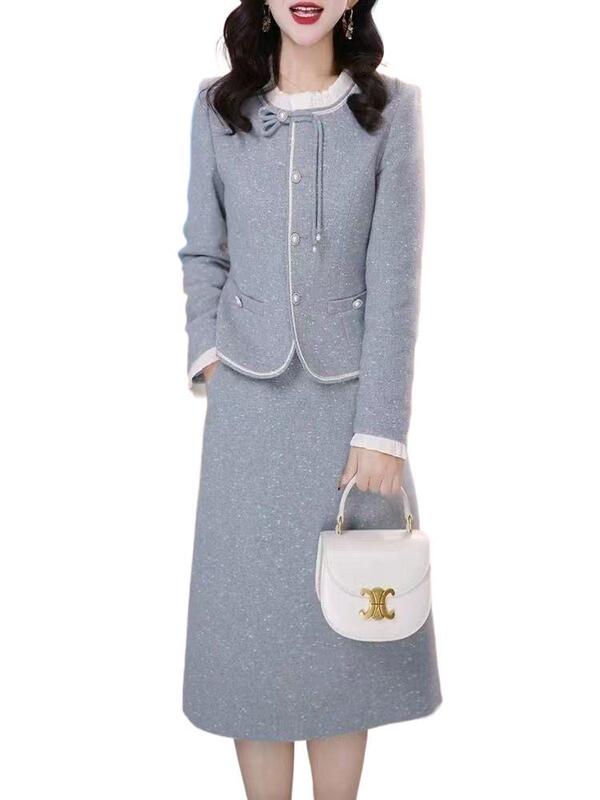 新品韩版小香风时尚气质两件套新款冬季连衣裙修身洋气套装女2025|undefined