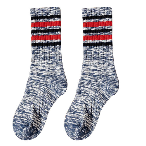 Chunky Crew Socks for Men: Autumn/Winter Pure Cotton Mid-Calf Socks, Instagram-Famous Japanese-Style Striped Long Socks with Vintage High-Waist Design