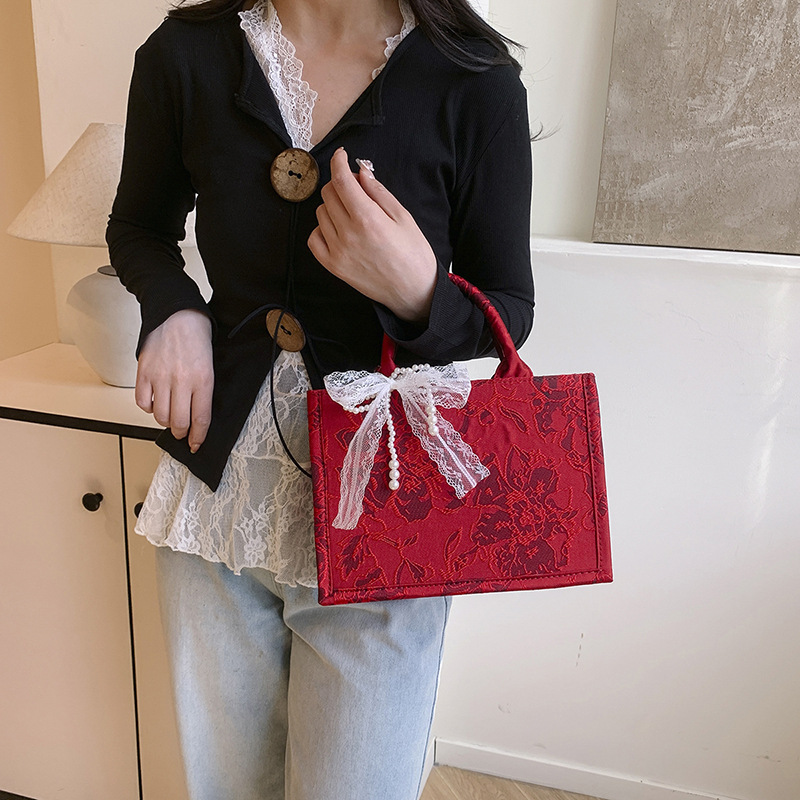Bolsa de mano de boda de estilo nacional de literatura roja, dama de honor, dama de honor de alta calidad, bolso de viaje de gran capacidad