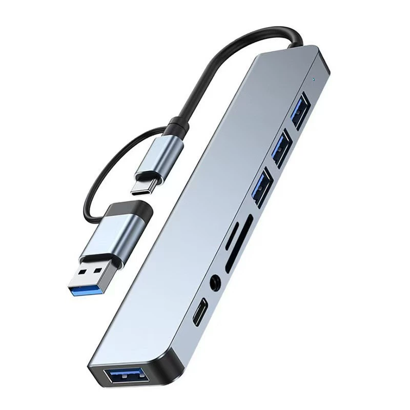 Док-станция-хаб с разветвителем, USB 3.0 HUB, двусторонний, 8-в-1, многофункциональный кардридер