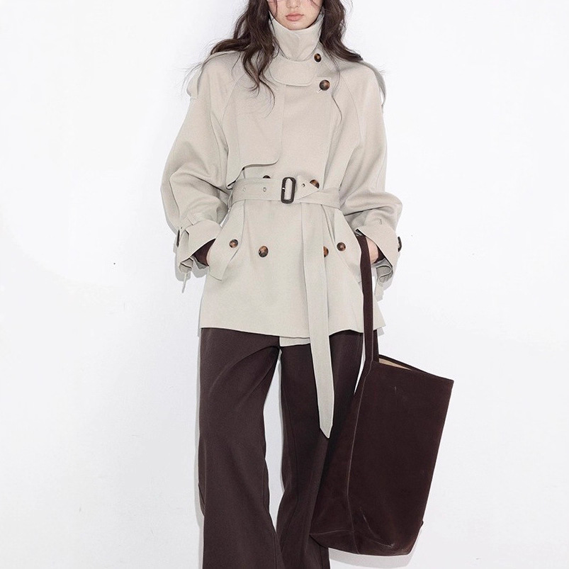 Old Money Style Classic Double-Breasted Lace-Up Windbreaker Women's Winter Commuting Versatile Warm Top Jacket