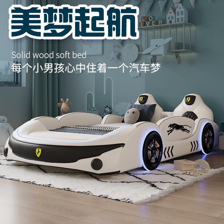 Cama infantil para niños cama de dibujos animados cama de madera maciza doble cama de carreras de metros cama individual creativa para niños cama multifuncional