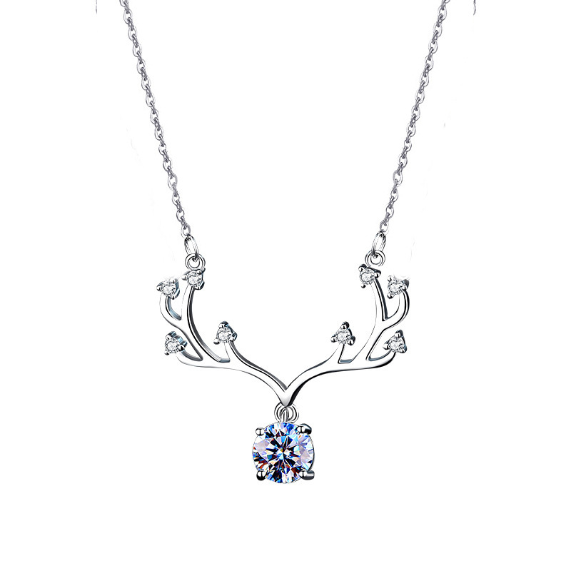 Romantic Sweet Deer Sterling Silver Gra Polishing Inlay Moissanite Pendant Necklace display picture 4