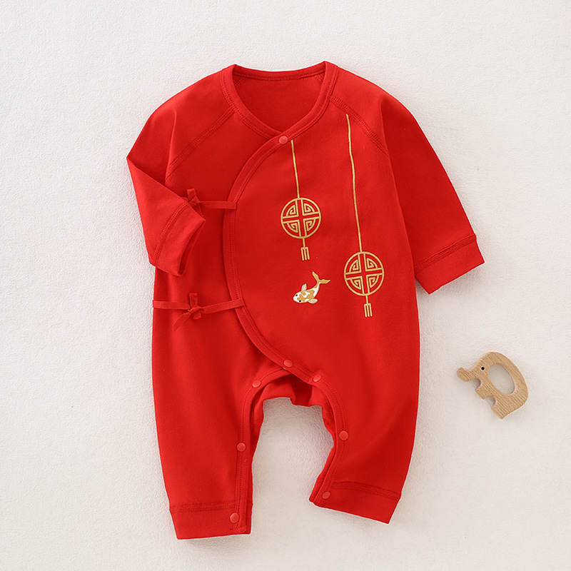 [Regalo de luna llena] mono de bebé, un tipo de algodón, banquete de cien días para recién nacidos, ropa roja para bebés, cuatro estaciones