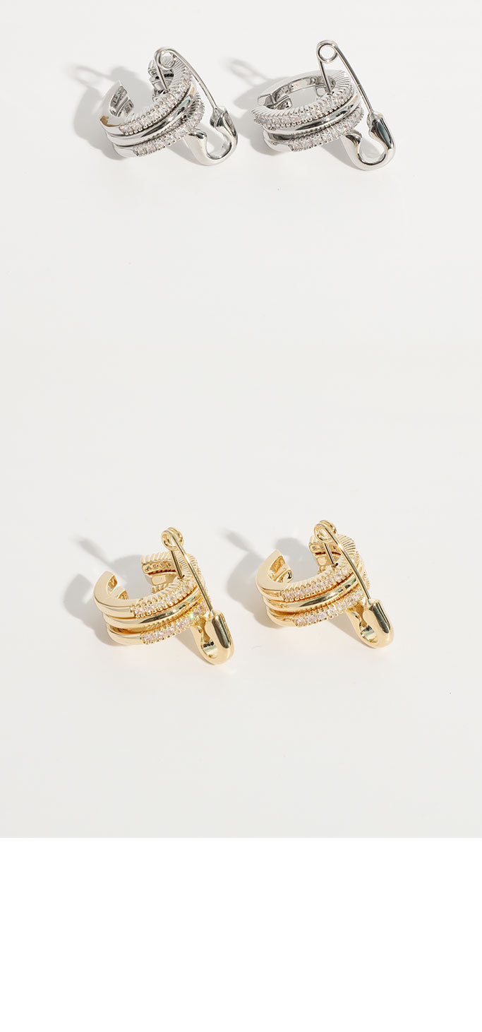 simple geometric Cshaped inlaid zircon paper clip copper stud earrings wholesalepicture2