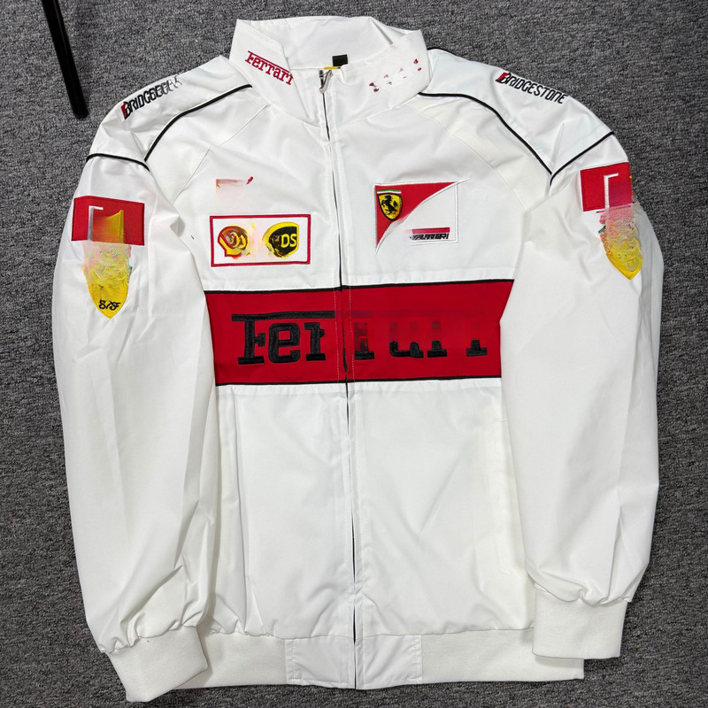White F1 Racing Suit Cross-Border Ferrari Jacket Embroidered Riding Suit Motorcycle American-Style Pilot Jacket
