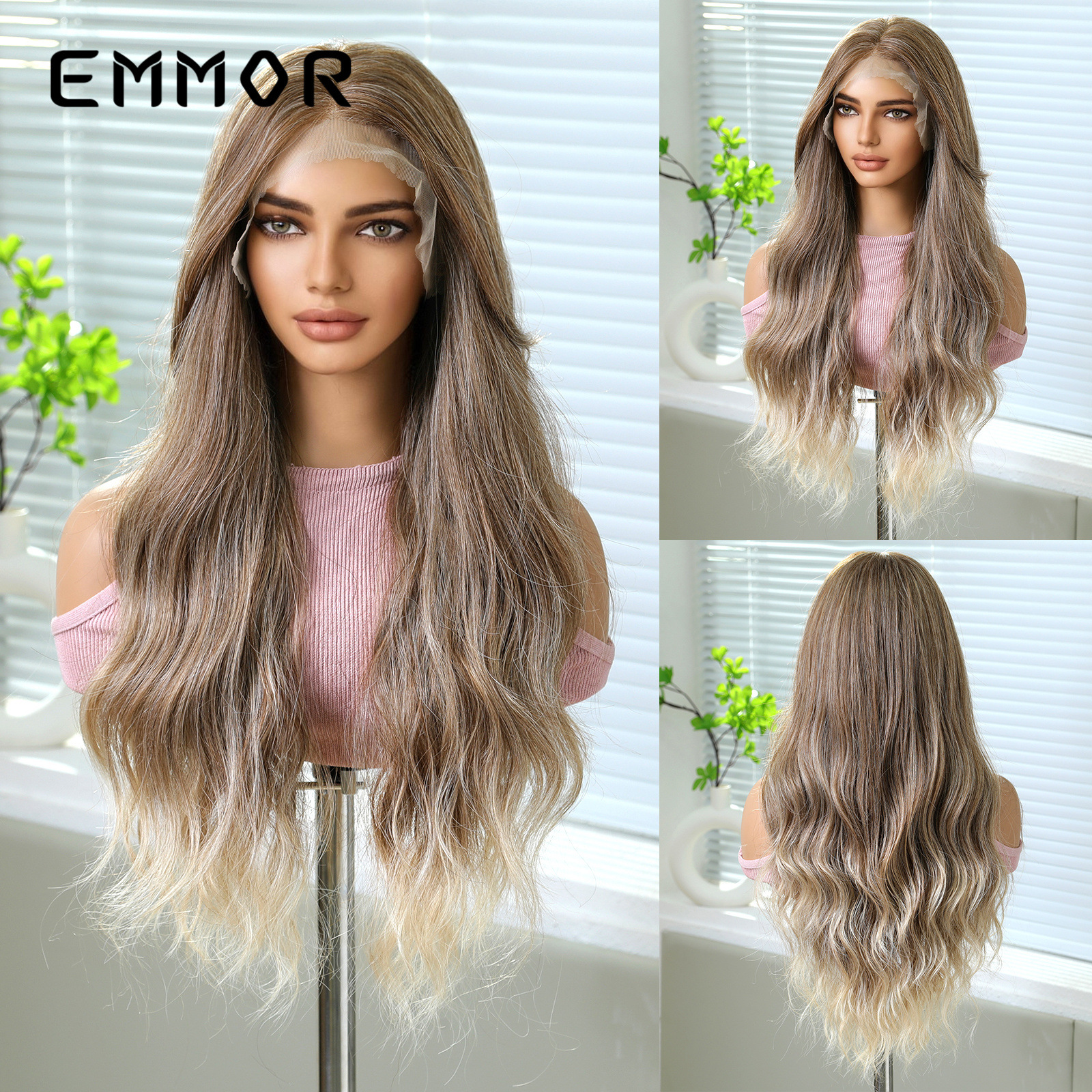 Transfronterizo 13*6 peluca de encaje frontal de gran superficie, corte intermedio, cabello largo y esponjoso dorado, cabello largo y rizado, cabello largo y largo