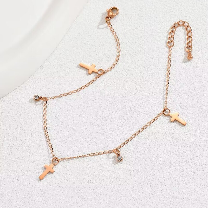 Japanese and Korean fashion new cross diamond rose gold anklet ladies dignified atmosphere simple foot ring foot jewelry foreign trade Japanese and Korean fashion new cross diamond rose gold anklet ladies dignified atmosphere simple foot ring foot jewelry foreign trade