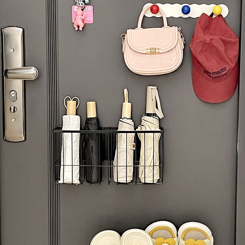 Magnetic umbrella holder behind the door, wall-mounted folding umbrella rack for home use, entryway storage magic hook, umbrella storage rack
