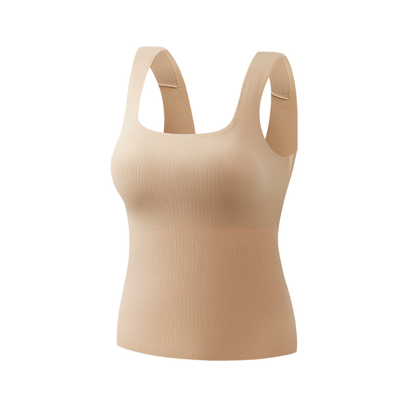 Otoño e invierno ropa interior térmica de cuero caliente U-collar camisa de fondo de las mujeres Barra de oxígeno caliente integrado taza fija calefacción chaleco exterior