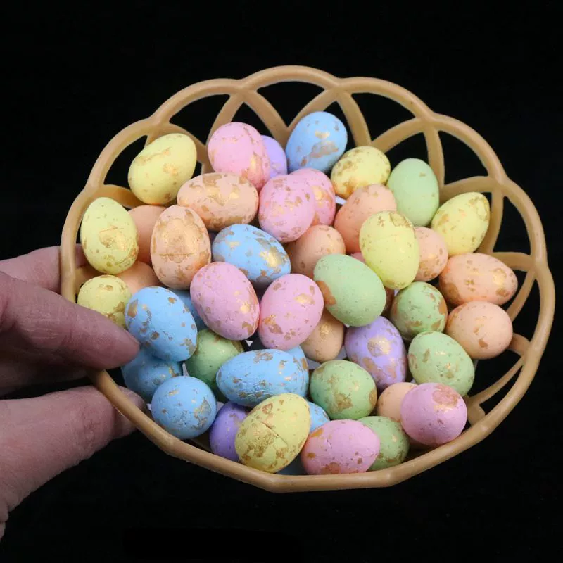 Поролоновые декоративные пасхальные яйца, 1,5×1,8 см, пастельные с золотистыми вкраплениями, упаковка 50