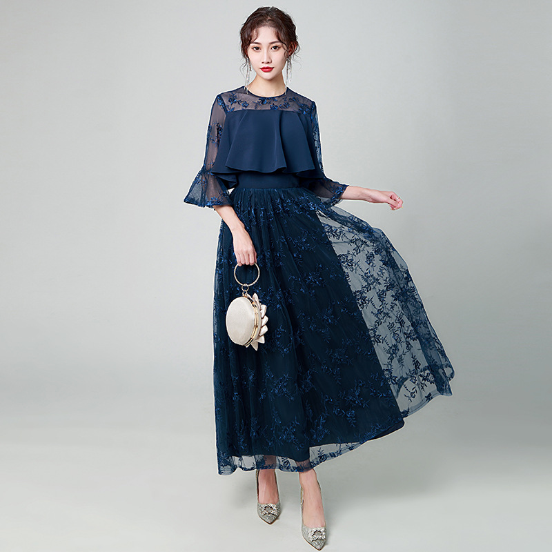 Vestido de las mujeres Sudeste de Asia shopee2024 nuevo largo elegante adelgazamiento manga larga generalmente usable vestido de Dama