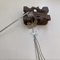 新中式 蝴蝶長流蘇髮簪高級感夏季丸子頭盤髮簪子古風漢服配飾