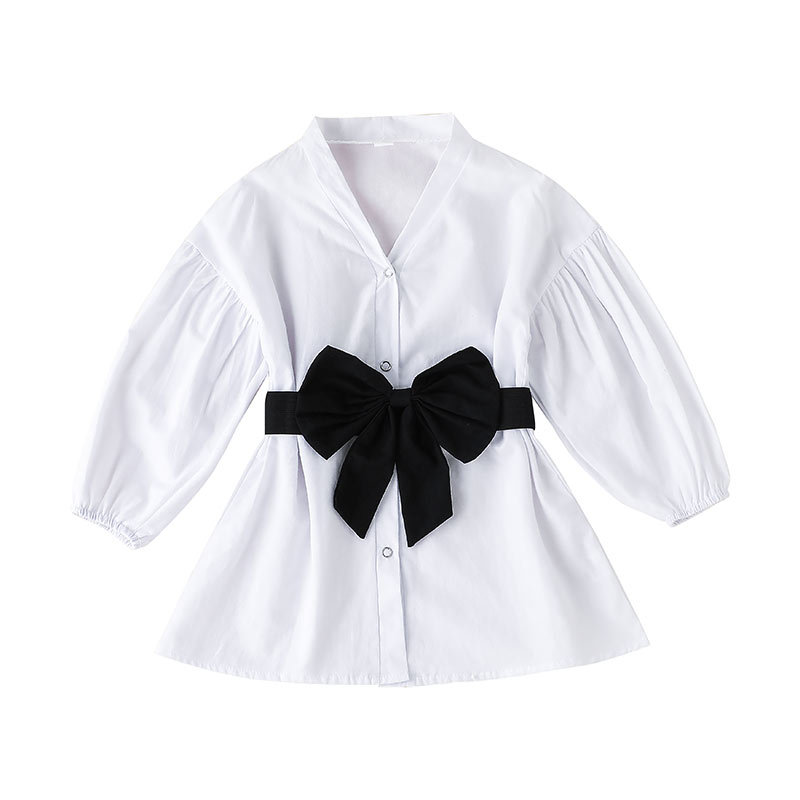 Temperament Girls' New Long-sleeved Tops, European And American White Cardigans, Little Girls' Western-style Shirts, A Piece Of Hair