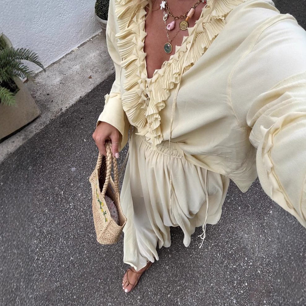 Ruffled Pleated Top And Skirt Elegant Casual Women's Suit