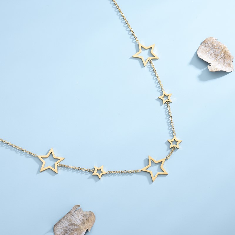 Necklace Classification 304 Stainless Steel Chain Material 1 Piece Quantity PVD Coated 18K Gold Plated Star Titanium Steel Elegant Waterproof Non Tarnish 304 Stainless Steel Necklace