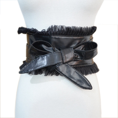 跨境新款女式宽腰带女士大气休闲装饰蕾丝花边宽腰封pu绑带现货|ms