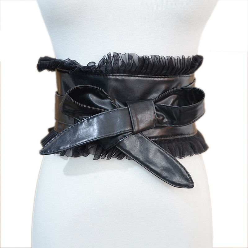 跨境新款女式宽腰带女士大气休闲装饰蕾丝花边宽腰封pu绑带现货|ms