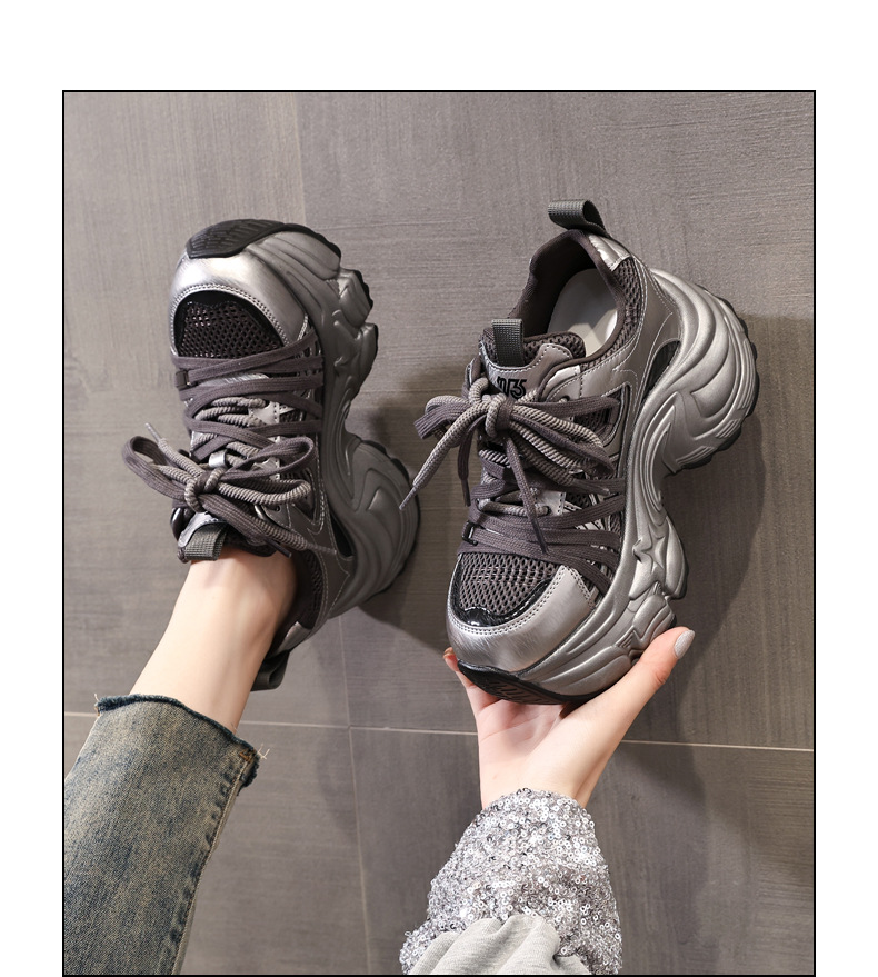Giày sneaker nữ đế dày lưới nhẹ nâng chiều cao 9 cm — xám đỏ chi tiết 14