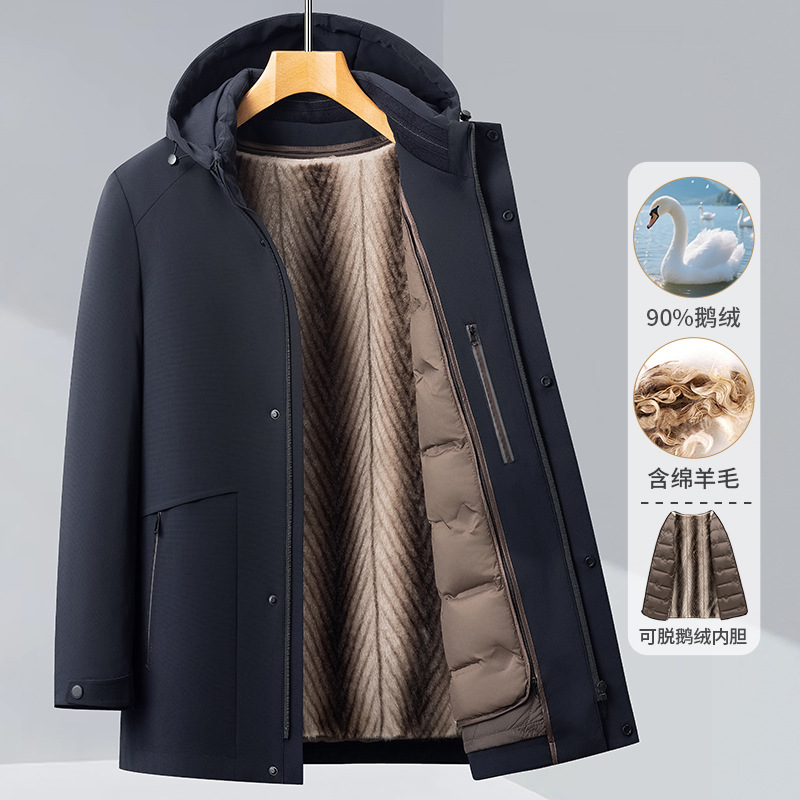 High-End Goose down Jacket for Men, Warm and Luxurious, Suitable for Young and Middle-Aged Men, with Detachable Mink Fur Lining, Parka Style, Thickened Coat