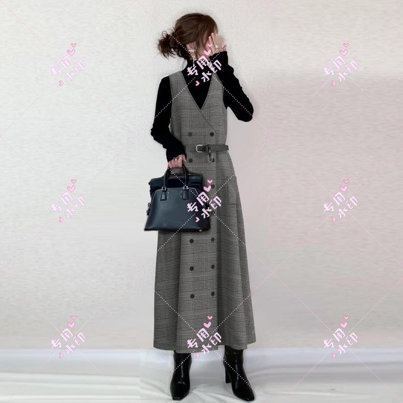 日韓の新商品のクロスボーダー毛の格子のベストのスカートのクロスvネックのベストのワンピースの986 #|undefined