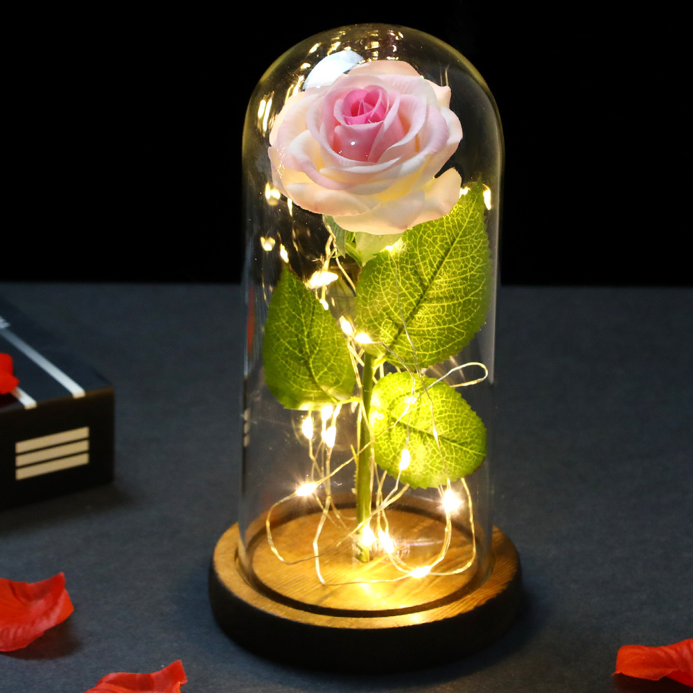 Beauty And The Beast Rose Glass Shade Lamp Simulation Rose Led Lamp Mother's Day Decoration Valentine's Day Gift