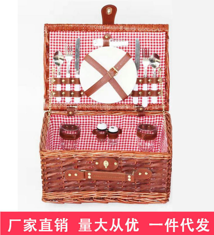 Cesta de picnic de sauce cesta de picnic para dos personas cesta de picnic hecha a mano con tapa cesta de picnic cesta de almacenamiento al aire libre