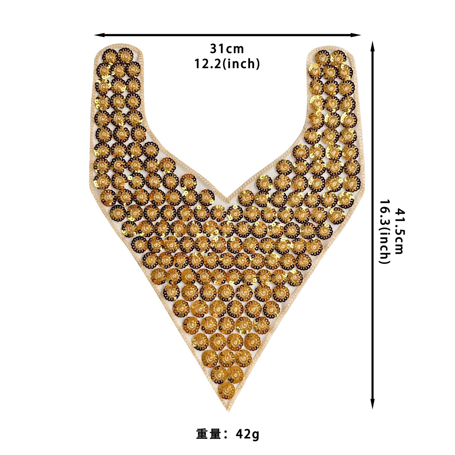 Spot bordado con lentejuelas y cuentas con cuello en V, máquina de decoración de cuello delantero, vestido de novia con cuentas, decoración de vestuario, flor de cuello