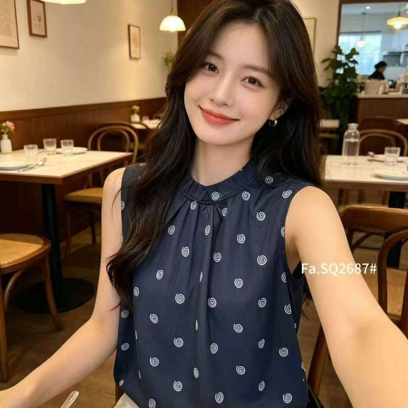 Designed with a Sense of Style, Embroidered Polka Dot Sleeveless Shirt with Back Tie for Women, 2026 Summer New Style, Loose Fit, Slimming, Versatile Top