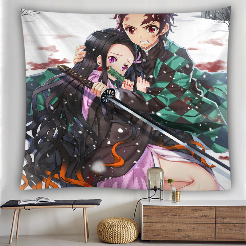 跨境外贸定制新款卡通动漫火影鬼灭之刃出租屋卧室床头背景挂毯