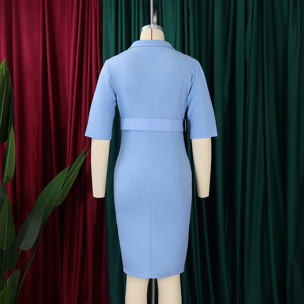 Women's Sheath Dress Elegant Turndown Button 3/4 Length Sleeve Solid Color Knee-Length Holiday Daily display picture 20