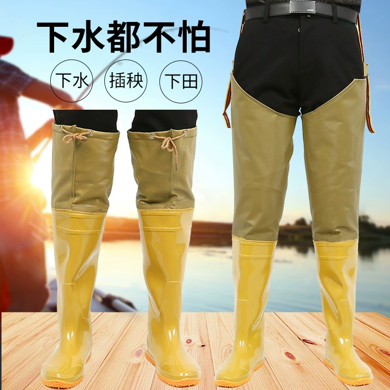 Обувь для пересадки сельскохозяйственных угодий больших размеров Обувь для рисовых полей на мягкой подошве и носки выше колена Водная обувь для посадки риса с длинной трубкой Мужские сапоги и колготки для рисовых полей средней длины