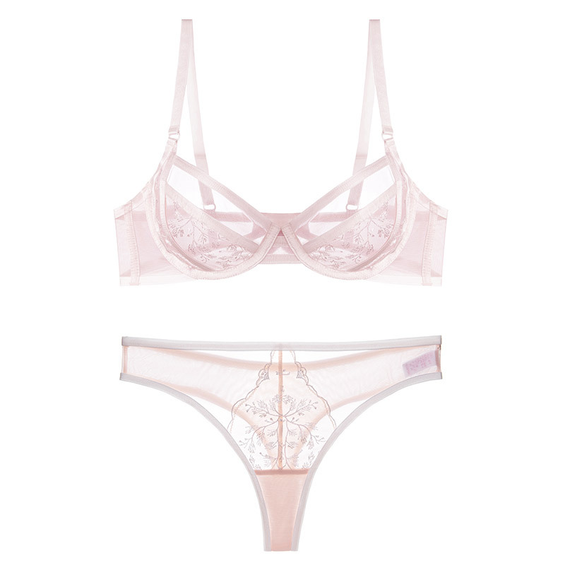 Conjunto de ropa interior sexy Sujetador bordado sexy de verano femenino delgado Sujetador de encaje de alta gama con pechos grandes y pequeños