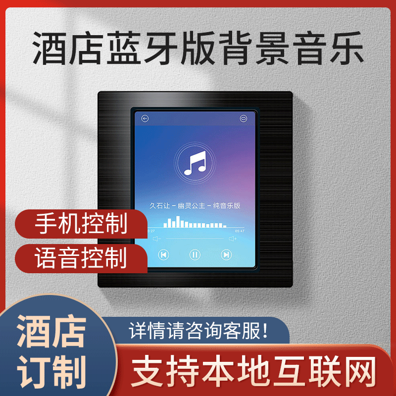 连体面板酒店背景音乐主机系统无线蓝牙吸吊顶音响喇叭智能开关屏