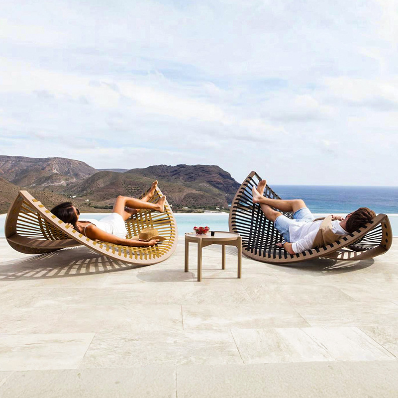 Cama de cama al aire libre tejida de caña teca patio jardín al aire libre creativo balcón al aire libre ocio impermeable muebles de cama al aire libre