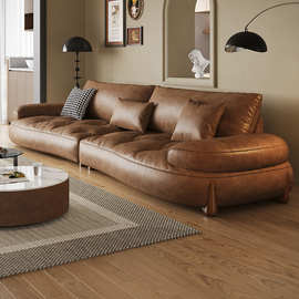 佛山意式极简油蜡皮复古风真皮沙发简约法式大小户型客厅头层牛皮